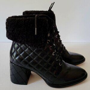 Karl Lagerfeld Black Lace up quilted leather ankle booties size 6